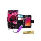 Master Accessory Leather Case for wiko ozzy Heart Pattern / Flower Purple with touch screen stylus pen grip (Electronics)