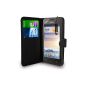 Huawei Ascend Y330 - Leather Wallet Flip Case Cover + Screen Protector & Mini Stylus Touch Pen + Cloth (Black) (Electronics)