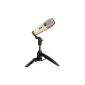 Auna Precision condenser microphone for broadcast, recording studios and live sound applications (kidney, micro USB, incl. Table-tripod, low-pass filter) Champagne