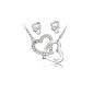 Parure Necklace and Earrings Hearts and 2 interlaced chain plated 18k white gold - White (Jewelry)
