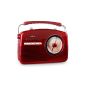 ONEconcept NR-12 retro radio portable radio (50s style, carrying handle, mains and battery operation) Red (Electronics)