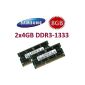 Samsung 8GB Dual Channel Kit 2 x 4 GB DDR3-1333 204 pin SO-DIMM (1333Mhz, PC3-10600S, CL9) (Personal Computers)