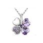Woman Crystal Four Leaf Clover Necklace Lucky Crystal and Chain chain 18 inches Gold Plated White 18 Carats- amethystine Purple (Jewelry)