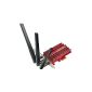Asus PCE-AC66 PCIe WLAN card, 802.11ac, 3x3 MIMO, 1300 Mbits, high-power design, 3x external antennas with stand (accessory)