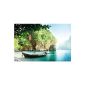 Beach with boat Mural - boat in a bay wallpaper Paradise - Island Asia XXL wall decoration GREAT ART 210 x 140 cm