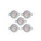 5x Recessed LED Ceiling Light LED Spot SMD - silver brushed aluminum / Warm white 4 Watt 12 Volt