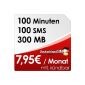 DeutschlandSIM SMART 100 [Nano - SIM] monthly termination (300MB data-Flat, 100 free minutes, 100 free SMS, 7,95 euro / month, 15ct consequence minute price) Vodafone network (optional)
