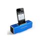 MusicMan Soundstation / stereo speaker with integrated rechargeable battery (MP3 player, Micro SD card slot, USB slot, iPhone / iPod dock) Blue (Electronics)