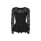 WearAll - Women Close-fitting lace sequined fabric structure Long Sleeve Top Party with laps detail - 3 colors - Size 36-42 (Textiles)