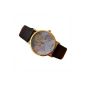 Retro world map clock Leather Alloy Ladies Analogue Quartz Wristwatch Black (clock)