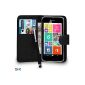 Nokia Lumia 530 Black Premium Leather Wallet Flip Case Pouch + Screen Mini Stylus Pen + Touch Stylus + Protector Big & Chiffon BY SHUKAN® (Black) (Electronics)