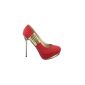 Sopily - Fashion Shoes Pumps Decolleté Stiletto Heel Ankle Women Metallic high heel 12.5 CM - Red / Gold (Clothing)