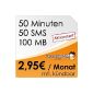 DeutschlandSIM SMART 50 [SIM and Micro-SIM] monthly cancellable (100MB data-Flat, 50 free minutes, 50 free text messages, 2,95 euro / month, 15ct consequence minute price) O2 network (optional)