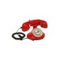 OPIS cable FunkyFon: rotary dial telephone with sinuous 1920s style with modern electronic bell (red) (Office Supplies)
