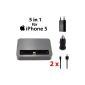 EK-Mobile Bonus iOS 5 July in 1 Charger Kit including charging station, docking station + power supply, charger + Car Charger, Car Charger + 2x charging cable, Reload for iPhone 5, iPhone 5s, iPhone 5c / Black Color (Electronics)