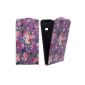Xtra-Funky Exclusive: leather protective case, wallet type with floral motifs and butterflies Samsung Galaxy Ace S5830 - B30 (B30-Désign - Purple Flowers & Butterflies) (Wireless Phone Accessory)