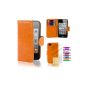 32nd Case PU Leather Folio for iPhone 4 / 4S with screen protector and cleaning cloth - Book - Orange (Wireless Phone Accessory)