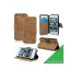 SAVFY® iPhone Case luxury 5 / 5S Ultra Slim PU Leather Wallet with Stand + PEN + SCREEN FILM OFFERED!  - Case Cover for Apple iPhone 5 / 5S 16/32/64 GB (Wifi / 3G / 4G / LTE) smart cover - pocket Accessories Price discovery SAVFY: Exceptional box!  - Light brown (Electronics)