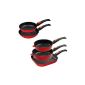 King PF4869 Aluguss Bratpfannenset 5-piece with removable handles, ceramic coating, size approximately 24 and 28 cm high, 28 x 28 cm Grill Pan, 20 and 24 cm flat, red (household goods)