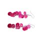 Ladies earrings, round, pink, earrings, length 6cm, width 1cm, silver, very light (jewelry)