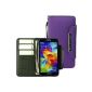 ROTRi Leather Pouch Book Style for Samsung Galaxy S5 with detachable wrist strap - purple (Electronics)