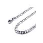 Konov jewelry men's chain, stainless steel tanks Figaro chain necklace, silver - Width 5mm - length 45cm (jewelry)