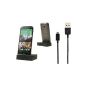 iProtect 2in1 Set for HTC ONE M8 with USB Docking Station Charging Station and Micro USB Data Charger Cable Cord black