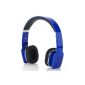deleyCON Bluetooth Headset Earphone - [Blue] - Stereo - adjustable size - folded - extra soft cushion (Electronics)