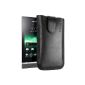 mumbi Genuine Leather Case Sony Xperia U pocket (with flap retraction function) Black (Wireless Phone Accessory)