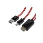 kwmobile® | 1.8m MHL Adapter Cable for smart phones and tablets in red | Connect TVs with a smartphone | microUSB to HDMI (Wireless Phone Accessory)
