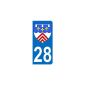 28 with Coat of Arms Sticker Eure department Loir Auto registration plate (9.8 x 4.5 cm)