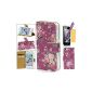 Leather Pouch Case Case Case Strass portfolio protection case Leather Case Cover Case For Iphone 5 5S flower Rose + Stylus + screen protector (Electronics)