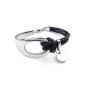 Konov Jewelry Bracelet - Woven cuff - Leather - Stainless Steel - Fantasy - Chain Handjob Colour Black Silver - With Gift Bag - F23892 (Jewelry)