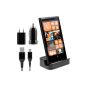 Micro USB Docking Station for Nokia Lumia 820 Black + quality charger set - elegant design of kwmobile.  (Wireless Phone Accessory)