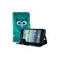 kwmobile® Chic Leatherette Wallet Case for Samsung Galaxy S2 i9100 / i9105 S2 PLUS with practical stand function - Owl Design (green)!  (Wireless Phone Accessory)