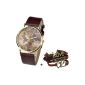 Better Dealz Vintage World Map Clock Leather Alloy Ladies Analogue Quartz Wristwatch, coffee (clock)