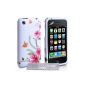 Yousave Accessories TM Stylish White / Multi-colored Pink Flowers Butterfly Pattern Silicone Gel Case Cover Skin Cover Case Apple iPhone 3 / 3G / 3GS with screen protector and microfiber polishing cloth Grey (Wireless Phone Accessory)