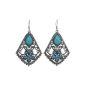 Yazilind Earrings Vintage Tibetan Turquoise Teardrop Crystal Blue Fan flower-shaped (Jewelry)
