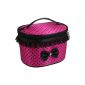 SODIAL (R) cylindrical cosmetic bag with zip in a black polka dot pink background (Miscellaneous)