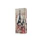 BestCool PU Leather Flip Case Red Plum Flower Paris Eiffel Tower Rose SONY XPERIA M2 / D2305 / D2306 - White + 1x + 1x Capacitive Style Anti-Dust Plug (Electronics)