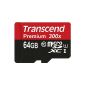 Transcend Premium Class 10 microSDXC 64GB Memory Card with SD Adapter (UHS-I, 45Mbps read speed) [Amazon Frustration-Free Packaging] (Personal Computers)