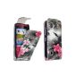 Nokia Asha 300 Pink Black Flower Flip Case Cover for cell phone