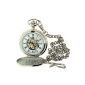 BOXX men pocket watch with Roman numerals and silver colored visible movement and 30 / 31cm long chain (clock)