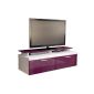 Low TV cabinet Atlanta White matt / high gloss lacquered Blackberry with TV shelf