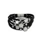 Adamello black leather strap with stainless steel magnetic closure - leather bracelet flowers with cubic zirconia - 21cm LAQ019S1 (jewelry)