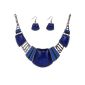 Yazilind ethnic necklace ribbon Vintage Tibetan Turquoise Blue Sapphire Bib Necklace Earrings Jewelry Set (Jewelry)