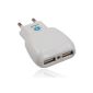 ST-08 2.1A Wall Charger with 2 USB ports + LED, USB Chargers Multi Port Sector, universal portable charger, charger adapter socket WHITE (taking europe) (Electronics)