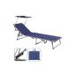 Lounge chair with folding sun visor aluminum collapsible Transat Parasol BLUE 190x67 cm