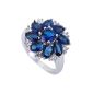 Flower Yazilind 6 * 6mm Oval Cut Blue Sapphire Cr '' Sapphire Quartz Silver 'Size 56.5 Ring (Jewelry)