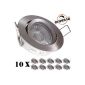 10 LED Downlight Set silver brushed with COB LED GU10 spotlight brand of LEDANDO - 5W dimmable - swiveling - warm white - 40 ° viewing angle similar to halogen - A + - 50W Replacement - LED downlight 5 watt